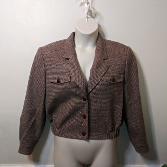 Vintage Jackets & Blazers - Vintage 1930-40's Pendleton Menswear Style Brown Multi Tweed Cropped Wool Jacket